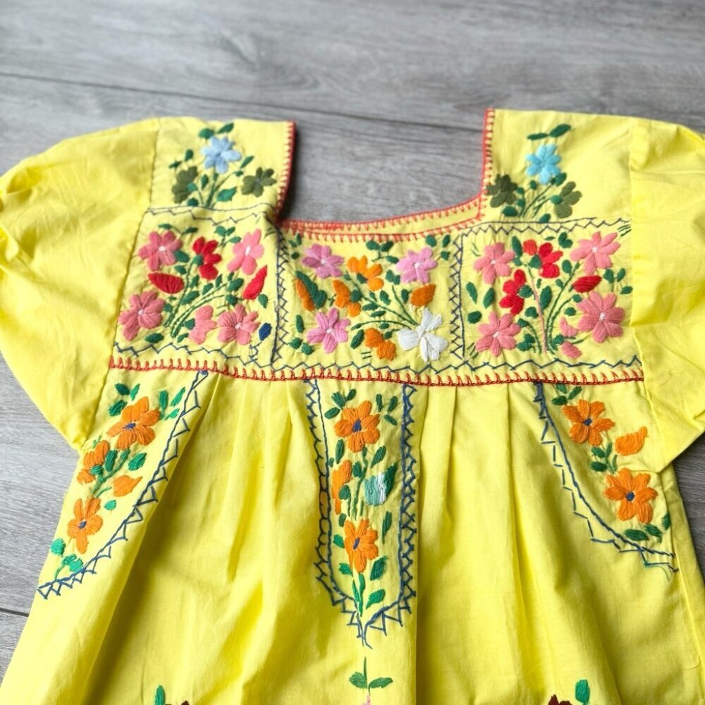 Vintage Handmade 70s Mexican Embroidered Midi Dress Peasant Style - Picture 10 of 14